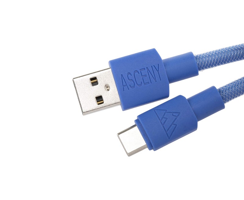 ASCENY Coiled & Double-Sleeved Mechanical Keyboard Cable, for Type-C Mechanical Keyboards (Blue) - Image 2